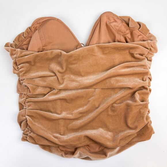 Express Size M Body Contour Velour Strapless Ruched Top Beige Sweetheart Tan - Picture 4 of 9